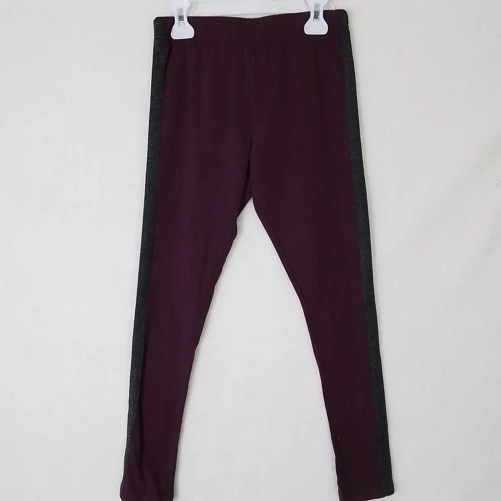 OshKosh Cotton Blend Leggings Size 14‎ Burgundy, Black w Shimmer Racer Stripe